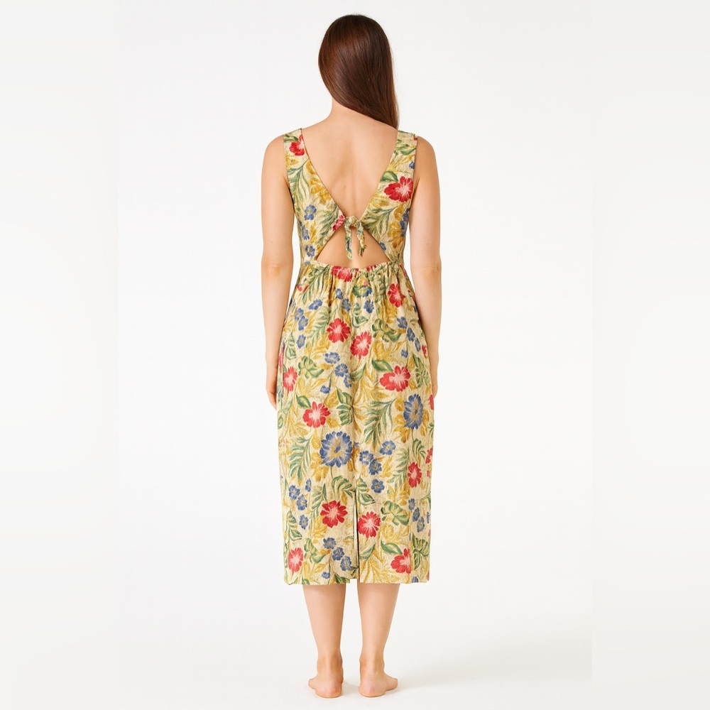 90’s MAGGY LONDON 100% Silk Hawaiian Hibiscus Tie Back Sleeveless Maxi LG/14